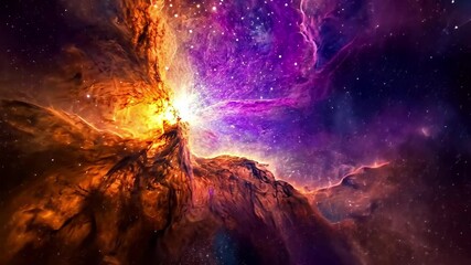 Wall Mural - brilliant space nebula with vibrant swirling colors in a cosmic display of purple and orange hues, b