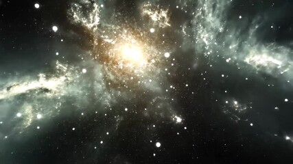 Wall Mural - fly over a luminous white galaxy featuring a vibrant star nebula in deep space, fly over animated 3d