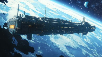 Wall Mural - space station orbits a distant planet with breathtaking cosmic views in an anime style, station in s