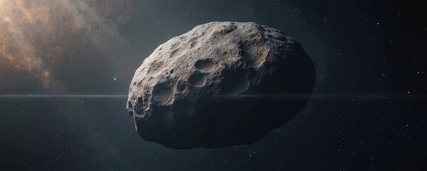 Wall Mural - large rocky asteroid with many craters, interstellar cosmic space landscape. universe background wit