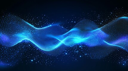 Wall Mural - abstract blue wave pattern with glowing particles on a dark background technology illustration
