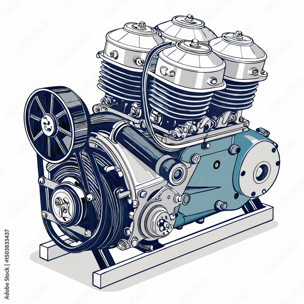 Design a bold, vector illustration of a powerful boxer engine ...