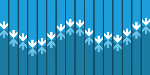 Wall Mural - modern abstract background with certical blue bars and white down-pointing arrows, ideal for busines