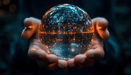 Aufkleber - Ethereal Sphere of Light Representing Cosmic Universe in Hands