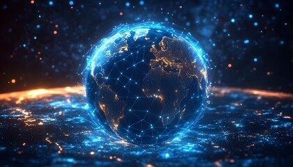 Poster - Glowing Earth with Digital Network Connections and Stars at Night