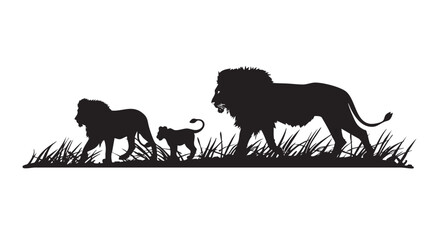 Wall Mural - Lions silhouette isolated in White background 