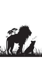 Wall Mural - Lions silhouette isolated in White background 