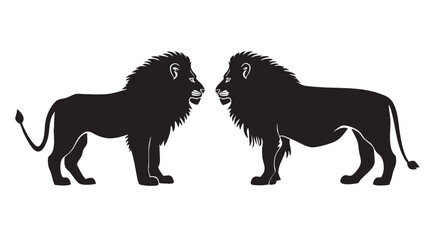 Wall Mural - Lions silhouette isolated in White background 