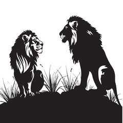 Wall Mural - Lions silhouette isolated in White background 