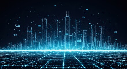 Abstract blue digital background with binary code pattern, representing technology and data communication