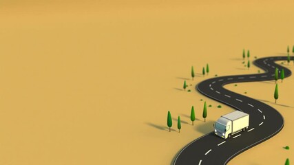 Wall Mural - Animation of a white truck running around a curve. 
It runs forever without interruption.