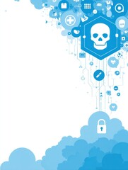 Poster - Digital Healthcare Poster Mockup Featuring Medical Icons, Including Skull, Medicine, and Security Symbol in a Blue and White Design