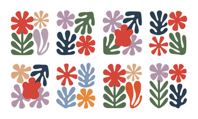 a collection of abstract modern floral illustrations arranged in a grid layout, easily scalable and 