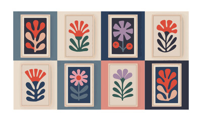 a collection of abstract modern floral illustrations arranged in a grid layout, easily scalable and 