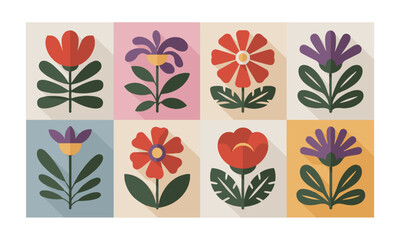 a collection of abstract modern floral illustrations arranged in a grid layout, easily scalable and 