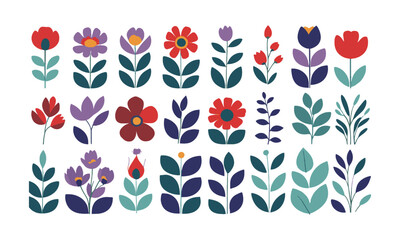 a collection of abstract modern floral illustrations arranged in a grid layout, easily scalable and 