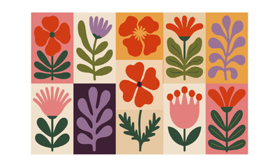 a collection of abstract modern floral illustrations arranged in a grid layout, easily scalable and 