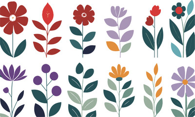 a collection of abstract modern floral illustrations arranged in a grid layout, easily scalable and 