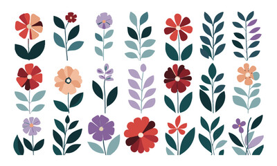 a collection of abstract modern floral illustrations arranged in a grid layout, easily scalable and 