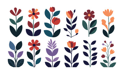a collection of abstract modern floral illustrations arranged in a grid layout, easily scalable and 