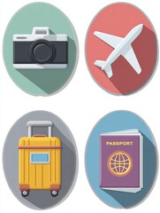 Poster - Explore Travel With Iconic Stickers Representing Adventure, Exploration, and Wanderlust in a Vibrant, Playful Design
