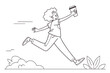 © samsuddin - Happy woman running holding coffee cup in outline style illustration
