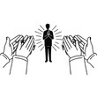© soniya - Man praying with hands in namaste and audience clapping line art