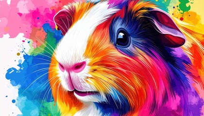Leinwandbilder - A vividly colored guinea pig portrait showcases artistic rainbow hues and style