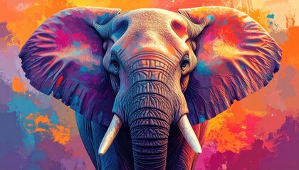 Leinwandbilder - A colorful elephant portrait with vibrant splashes of paint on s art