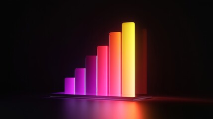 Poster - A futuristic D bar chart with illuminated bars in various heights, highlighting business growth data in a digital finance environment.