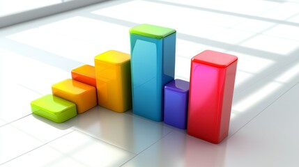 Leinwandbilder - Close-up of a colorful business graph with bars and lines, displaying financial growth and market trends, with soft lighting highlighting the data.