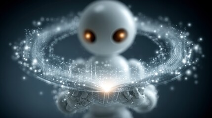 Wall Mural - futuristic robot analyzing holographic financial data