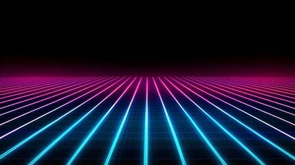 Wall Mural - the image contains a dark background with numerous bright pink and cyan neon lines arranged in a gri