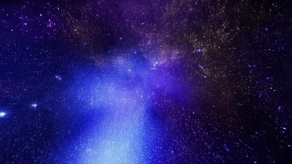 Wall Mural - Experience a breathtaking voyage through the depths of the universe, where vibrant blues and purples blend seamlessly among distant stars and cosmic clouds, igniting the imagination.