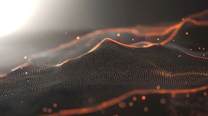 Wall Mural - abstract representation of flowing waves with glowing particles creating a futuristic landscape