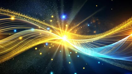 Wall Mural - golden and blue particles flowing in a wavy pattern with sparkling lights