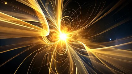Wall Mural - golden light streaks burst and flow from a central bright core in dark space