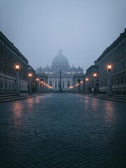 Aufkleber - Foggy Dawn Over Vatican City With Soft Tones and an Empty Right Side