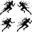 © RSDESIGN - Four running athlete silhouettes with splatter effects in black and white design