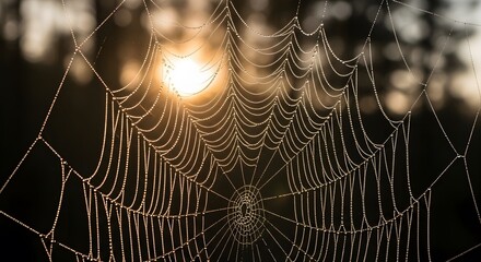 Sunbeams Kissing Spiderweb, Early Morning Dewdrops, Nature's Delicate Artistry, Ethereal Beauty, Serenity, Intricate Design, Dawn's Embrace, Captivating