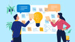 © Knut - Brainstorming idea people - Two people in workshop using sticky notes working on ideas and innovation solving problem with new approaches. Flat design business vector illustration graphic