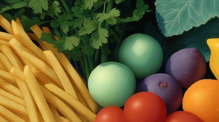 Poster - Colorful Fresh Fruits and Vegetables Displayed in Close-Up View