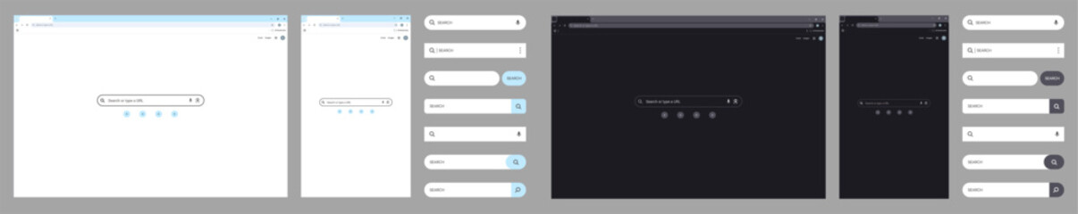 Fototapete - browser window Website mockup template with frames for PC, laptop, tablet, and mobile. Includes light, dark, and night modes. Vector illustration for UI and web design presentations.	