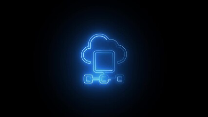 Wall Mural - Blue Neon Mesh Network Symbol for AI Integration. Glowing Circuit Integration Icon for AI Workflows. Neon Chain Link Symbol for Intelligent System Integration.