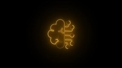 Wall Mural - Futuristic AI Brain Symbol in Orange Neon Light. Orange Neon Artificial Intelligence Icon Glowing in Dark.