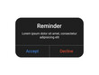© RichGraphix - Dark reminder pop up UI design with accept and decline buttons on a transparent background for mobile app and web alert interface in a minimal modern style
