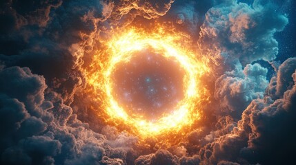 Wall Mural - Fiery ring against abstract clouds