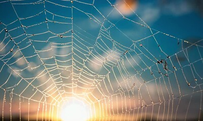 spider web with dew drops