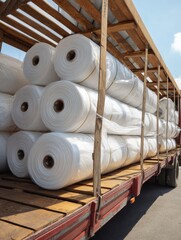 Poster - Rolls of Roofing Membrane Prepared for Shipping at a Construction Site in Clear Weather