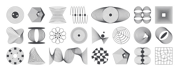 Aufkleber - Abstract minimal element mid century vector set. Aesthetic contemporary stripe line art, geometric shape in monochrome. Art form design for wall art, decoration, wallpaper. 